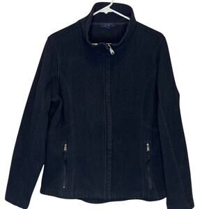 Lands End Womens  Sz Large Fleece Lightweight Full Zip Jacket-Black